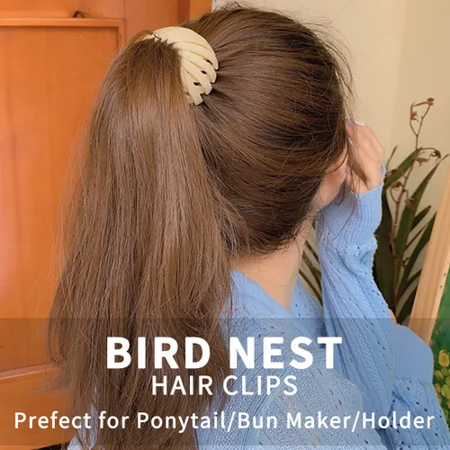 Vista 3 de TOBATOBA Bird Nest - Pinza mágica para el cabello, 5 unidades, plástico mate, horquilla expandible para cabello fino, soporte para cola de caballo
