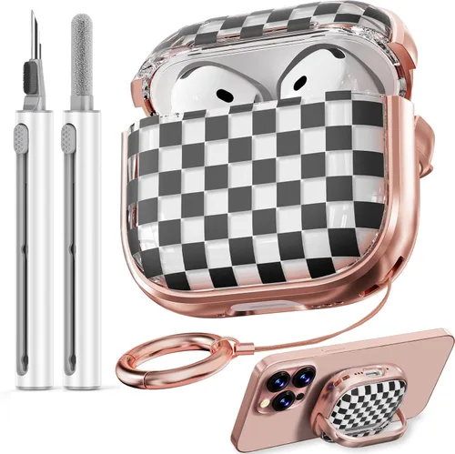 Vista 27 de Inesore Funda con bloqueo de seguridad para AirPods 4 2024, bonita funda floral para AirPod de 4ª generación para mujeres con kit limpiador