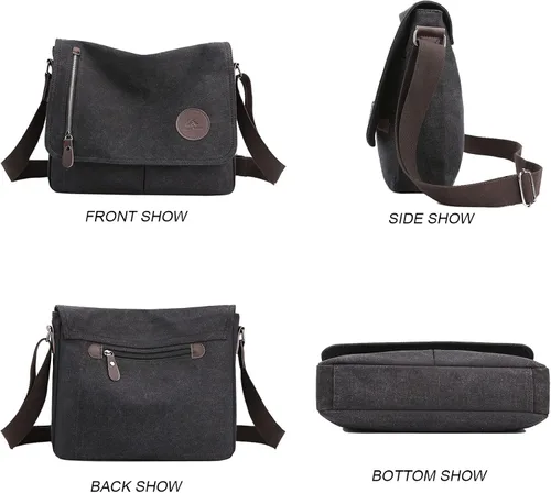 Vista 5 de ZHIERNA Bolsa de lona pequeña de mensajero bolsa cruzada para hombres y mujeres para el trabajo escolar