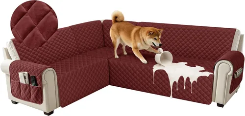 Vista 13 de Fundas impermeables para sofá seccional de esquina en forma de L, de terciopelo, juego de 6 piezas, funda en forma de U para sofá, para perros