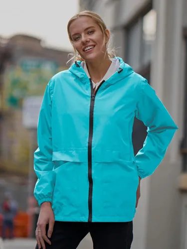 Vista 5 de SaphiRose Chaqueta ligera para lluvia para mujer, impermeable, transpirable, rompevientos con capucha y plegable