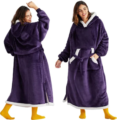Vista 23 de Bedsure Manta Vestible con Capucha para Mujer - Manta Larga de Forro Polar Sherpa con Capucha para Adultos, Mujeres y Hombres, Cálida y Acogedora