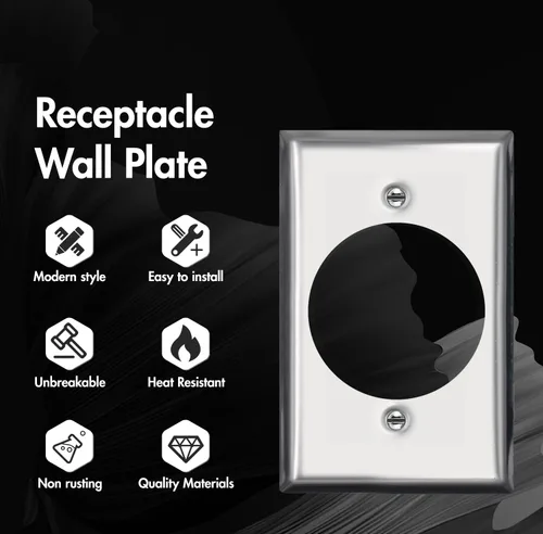 Vista 2 de Micmi Placa de pared de metal con salida de receptáculo de un solo orificio de 2.12 pulgadas de diámetro, placa de pared de tamaño estándar de 1