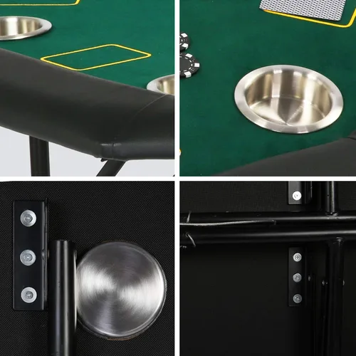 Vista 5 de Mesa plegable de póquer de casino - Mesa de juego Texas Hold'em de 48 pulgadas con portavasos de acero inoxidable
