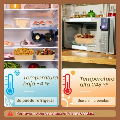 Vista 3 de Paquete de 50 recipientes de cartón compostables de 25 onzas con tapas, papel kraft desechable, almacenamiento para microondas y congelador, seguro
