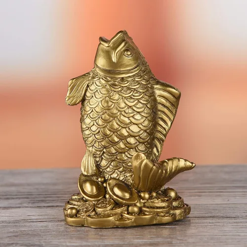 Vista 4 de BRASSTAR Resina Feng Shui Pescado Estatua Riqueza Carpa Tesoro Buena fortuna Afortunada Auspiciosa Casa Oficina Decoración Colección Regalo TQZDPT64
