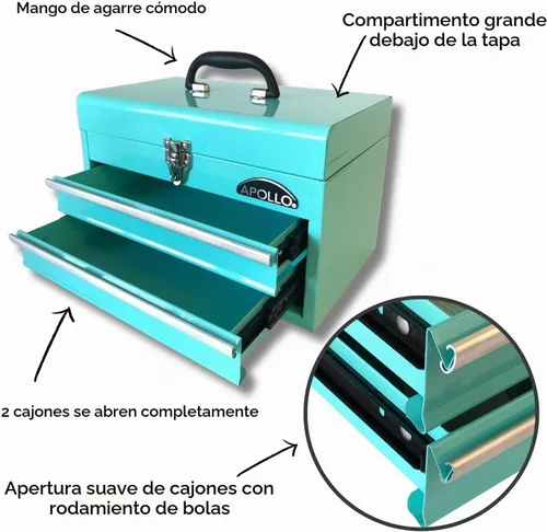 Vista 2 de Apollo Tools - Caja de herramientas de acero de 14 pulgadas, color verde aguamarina DT5010-GR Verde Aqua
