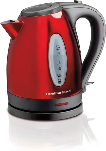 Vista 11 de Hervidor eléctrico de acero inoxidable 40885 de Hamilton Beach, 0.45 galones, rojo., Plateado Fast Boiling 1500 Watts BPA Free Cordless
