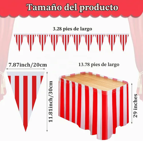 Vista 3 de Tegeme Paquete de 15 faldas de mesa de carnaval, faldas de mesa a rayas