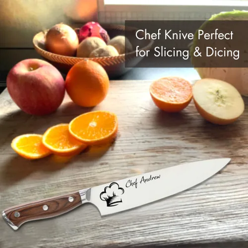 Vista 5 de Cuchillo de cocina personalizable de acero inoxidable con grabado láser, regalos de cocina para él, regalos de inauguración de la casa, juego
