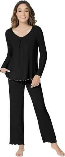 Vista 33 de NACHILA Women's Pajamas Set-Viscose Made from Bamboo, Long Sleeve Sleepwear Top with Pants Comfy Pajama Soft 2 Piece Pjs B-aqua Green