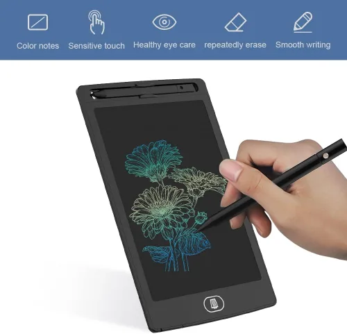Vista 8 de Tableta de escritura LCD colorida reutilizable de 8.5 pulgadas, paquete de 2, bloc de notas con lápiz capacitivo, color negro