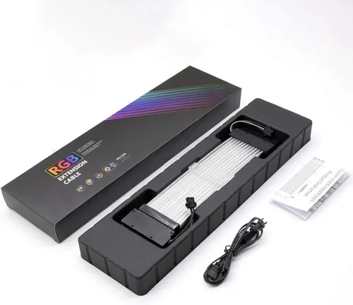 Vista 8 de Cable PSU ARGB Kit de cable de extensión con funda de fuente de alimentación personalizada trenzada con controlador RGB para funda