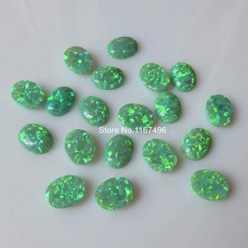 Vista 4 de 50 unidades por lote op11 Kiwi 0.276x0.354in sintético ovalado ópalo de fuego verde ópalo ovalado piedra de ópalo para joyería