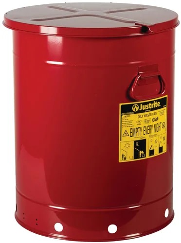 Vista 18 de Justrite Recipiente para desechos aceitosos de acero galvanizado de 10 galones, recipiente de seguridad metálico para trapos con aceite de 18 x 14