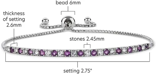 Vista 3 de Gemstone and Lab-Created White Sapphire Adjustable Bolo Bracelet, Sterling Silver, Easy-On Easy-Off (6, 7 and 8 inch Wrist Size)