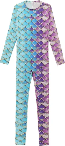 Vista 3 de YONGHS Enterizo con estampado de escamas de peces 3D para mujer, overol elástico de cobertura completa, disfraz de cosplay de Halloween