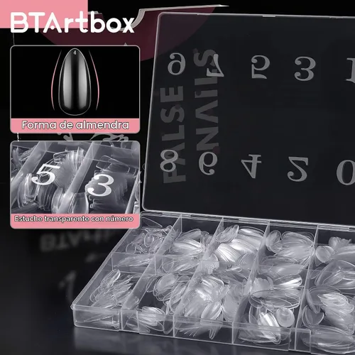 Vista 3 de BTArtbox - Uñas postizas transparentes de cobertura completa con estuche, almendra mediana, 500