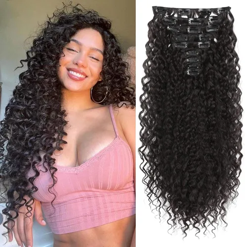 Vista 18 de LONAI Extensión de Cabello, 9 piezas, 56 cm de largo, castaño, extensiones de cabello rizadas con pinza, LN002, extensiones de cabello sintético