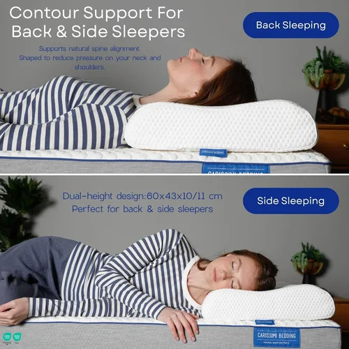 Vista 6 de Almohada de espuma viscoelástica de contorno original con bolsa – almohada cervical ergonómica para el cuello para dormir de lado y boca arriba