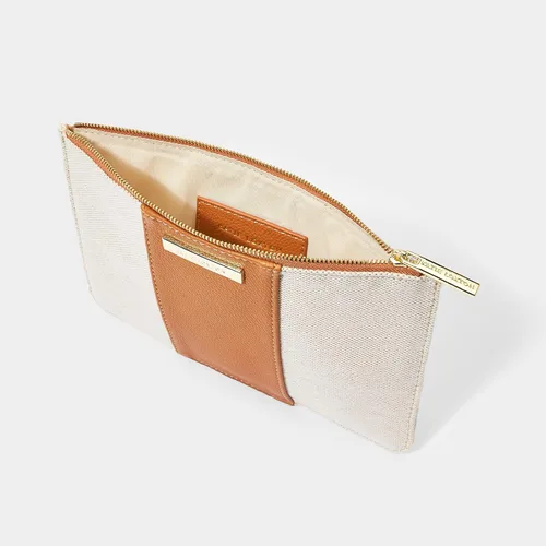 Vista 3 de KATIE LOXTON Amalfi - Bolsa de mano mediana de lona y cuero vegano para mujer, color crema y marrón, Marrón
