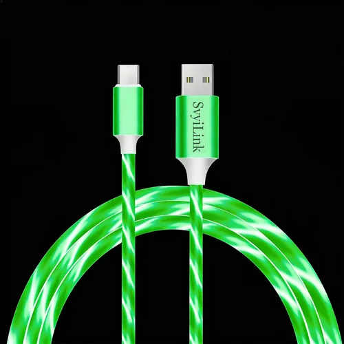 Vista 7 de Cable USB PD cargador rápido iluminado (USB 3 en 1 azul), cable de datos de teléfono, cable de carga de luz fluida, 39 pulgadas, material TPE