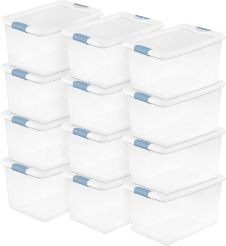 Vista 15 de Sterilite - Paquete de 12 contenedores de almacenamiento con pestillo para debajo de la cama, con tapas, de plástico transparente, 6 cuartos