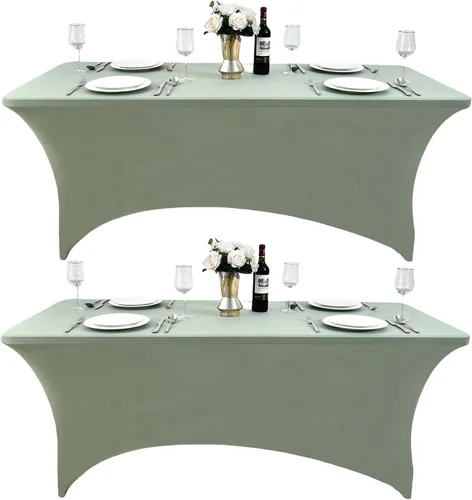 Vista 62 de Paquete de 2 Cubiertas de Mesa de Spandex de 4 pies para Mesas Plegables Rectangulares - Manteles Elásticos Ajustados Resistentes a las Arrugas