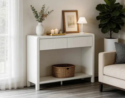 Vista 2 de FATORRI Mesa consola estrecha con almacenamiento, mesa de sofá de madera para entrada, mesas de pasillo modernas de 39.37 pulgadas y mesas de sofá
