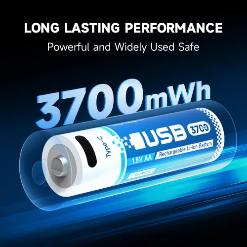 Vista 5 de Lleva cualquier batería de litio AA recargable por USB, 3 horas de tiempo de carga, recarga más de 1600 veces, 2450 mAh, cable de carga USB-A a