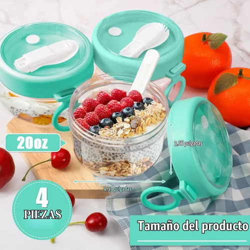 Vista 2 de Gerrii - 4 recipientes de avena con tapas y cucharas, 20 onzas, color cian