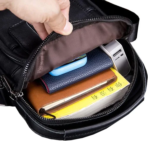 Vista 7 de Hebetag Bolso bandolera de cuero pequeño para hombre, para viajes al aire libre, negocios