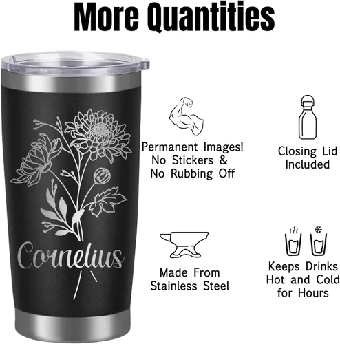Vista 4 de Vasos personalizados con tapa de nombre y pajita, vaso de café aislado personalizado, regalo de Navidad y cumpleaños para hombres, acero inoxidable