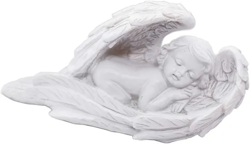 Vista 3 de Estatua de ángel durmiendo bebé, querubín en alas, plumas, estatua para interiores y exteriores, guardián, hogar, jardín, escultura, estatuilla