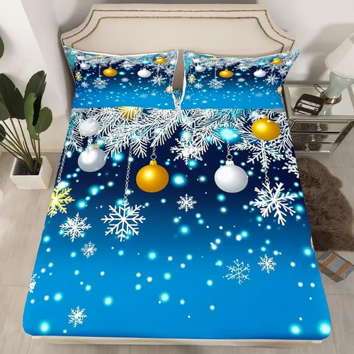 Vista 15 de Erosebridal Juego de ropa de cama de muñeco de nieve, tamaño individual, sábana bajera ajustable de esquí kawaii para árbol de Navidad, para niños
