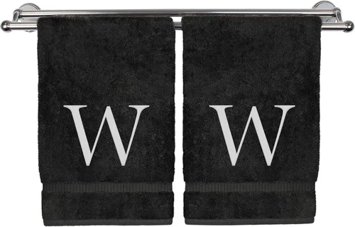 Vista 196 de Toalla de mano monogramada, regalo personalizado, juego de 2 - Toalla bordada con letra de bloque dorada - Extra absorbente 100% algodón turco