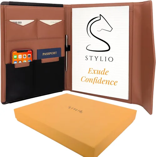 Vista 15 de STYLIO - Padfolio, carpeta organizadora de portafolio p/currículum/entrevista, documento legal, tarjeta comercial, bloc de notas tamaño carta Negro