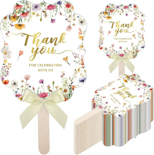 Vista 13 de Huwena 50 juegos de abanicos de boda para invitados, gracias por celebrar con nosotros, abanicos de mano, abanicos plegados de mano, regalos de baby