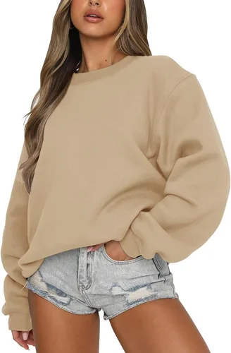 Vista 17 de Fanway&EC - Sudadera de manga larga para mujer, cuello redondo, casual, sudadera con capucha de gran tamaño, tops de otoño Rosa albaricoque