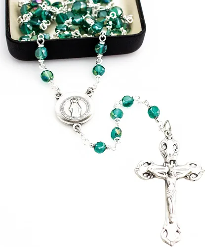 Vista 6 de Elysian Gift Shop Rosario religioso de plata italiana con cuentas de cristal pulido de fuego de Praga de 0.236in y colgante de medalla milagrosa