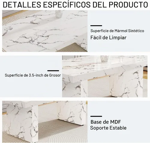 Vista 5 de Ebullient 79" White Dining Table Set for 8, Faux Marble Table & 8 Chairs Cream Chairs