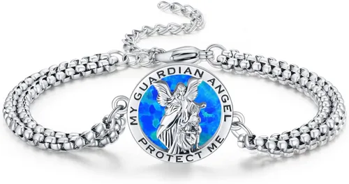 Vista 9 de Pulsera unisex de San Miguel/Cristóbal/Benedicto/Jude/José/Guadalupe/Ángel de la Guarda/Santa Muerte Pulsera de plata de ley 925 con cadena de doble