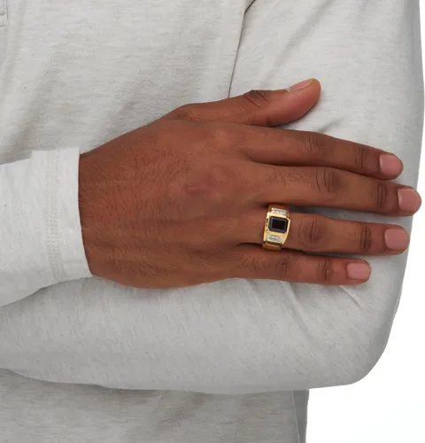 Vista 4 de Palm Beach Jewelry Men's Yellow Gold-plated Emerald Cut Genuine Red Garnet and Diamond Accent Ring Sizes 8-16
