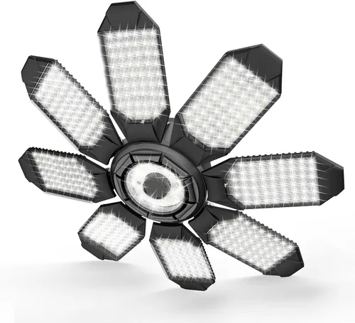 Vista 16 de Luz de Garaje – Bombilla de garaje súper brillante de 15000LM, equivalente a 150 W, rosca E26 con 6 paneles deformables, 6500K, luces LED de taller