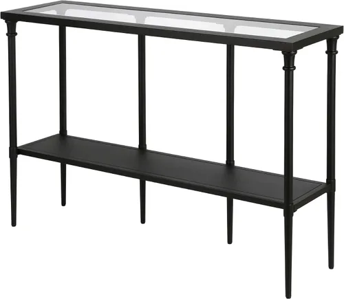 Vista 4 de Dafna - Mesa consola rectangular de 45 pulgadas de ancho en bronce ennegrecido Two-tier design with glass top adds stylish storage and display