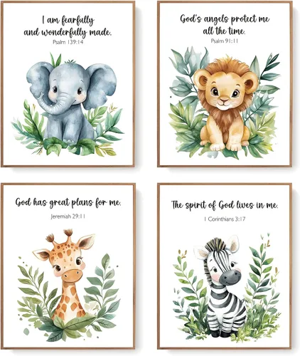 Vista 10 de LARTSFRO Decoración de pared de la Biblia de animales para niños, elefantes, leones, jirafas, cebras, decoración bohemia para guardería, dormitorio