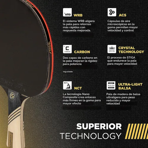 Vista 5 de STIGA Carbon+ Bundle - Juego de paletas de ping pong, hoja de fibra de carbono extra ligera de 7 capas, esponja premium de 0.079 pulgadas, mango