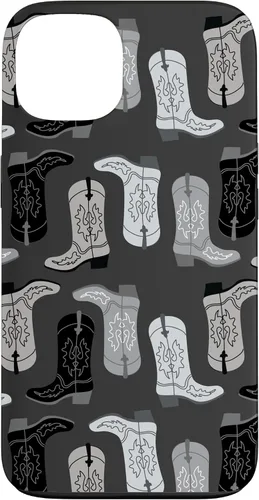 Vista 7 de Cowboy Boot Illustration Preppy Western in Black and White Case for iPhone 17