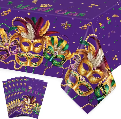 Vista 11 de Mantel de Navidad, 2 piezas de mantel de Navidad desechable para mesa rectangular, 54" x 108" de plástico con diseño de copo de nieve, árbol