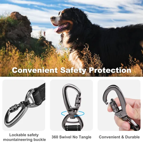 Vista 3 de laqibak - Correa resistente para perro, correa reflectante de doble cara para perro, doble capa gruesa, diseño de mosquetón de seguridad con Negro